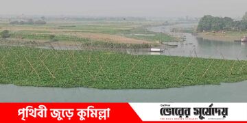 মেঘনার কাঠালিয়া নদী দখলে ঝোপ, ব্যাহত নৌযান চলাচল ও মাছ শিকার।