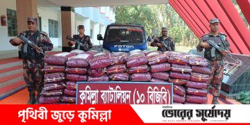 কুমিল্লায় বিজিবির অভিযানে ৬১ লাখ টাকার ভারতীয় চোরাচালানি পণ্য উদ্ধার।