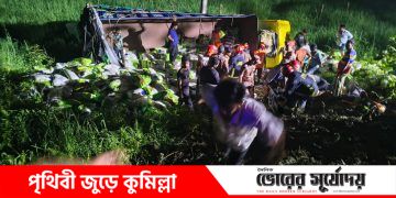 দাউদকান্দিতে সড়ক দুর্ঘটনায় চালবোঝাই ট্রাক খাদে পড়ে নিহত-৭,আহত-৬।